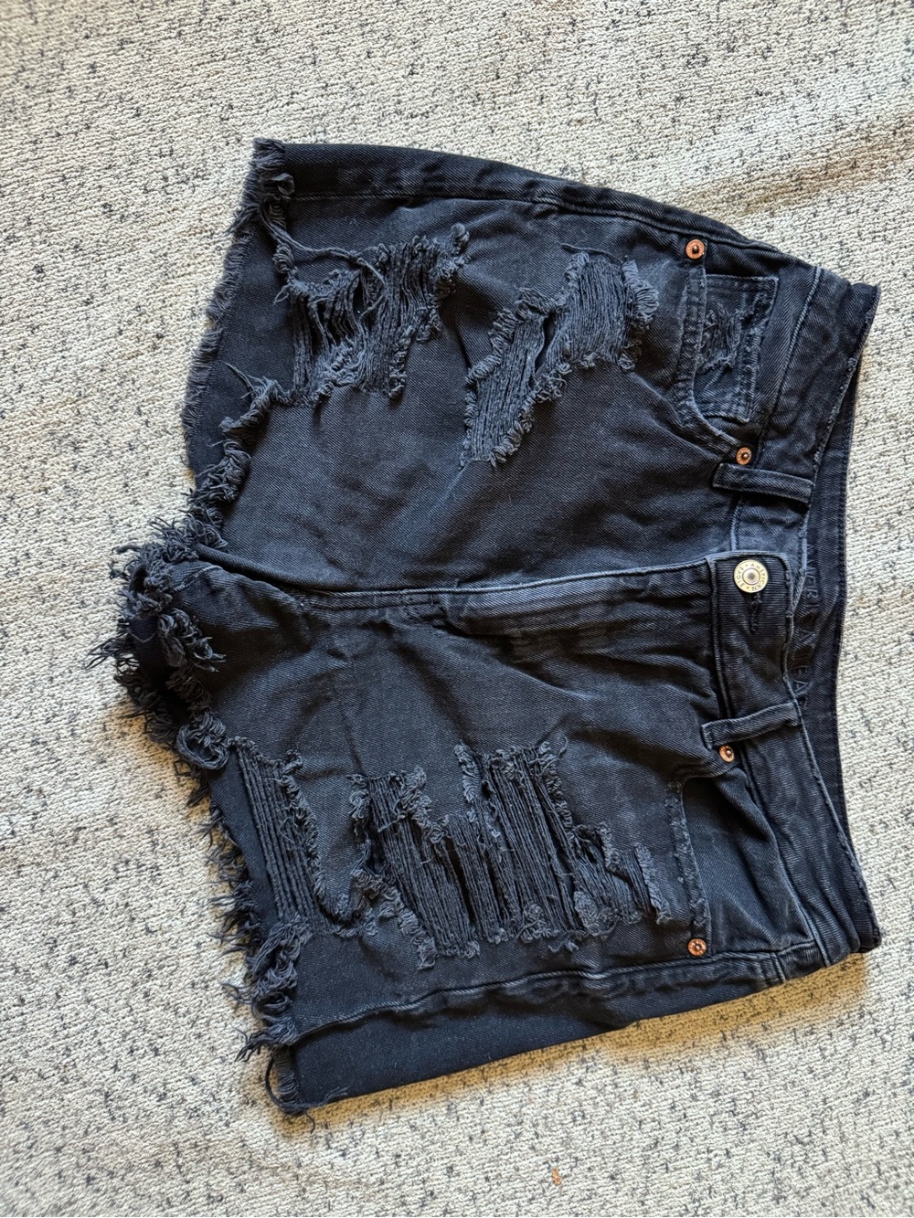 American Eagle Outfitters Black Distressed High-Rise Denim Shorts